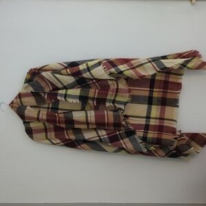 Oversized Blanket Scarf Wrap Square Plaid Boho Fringe 53x53 Warm Academia Winter